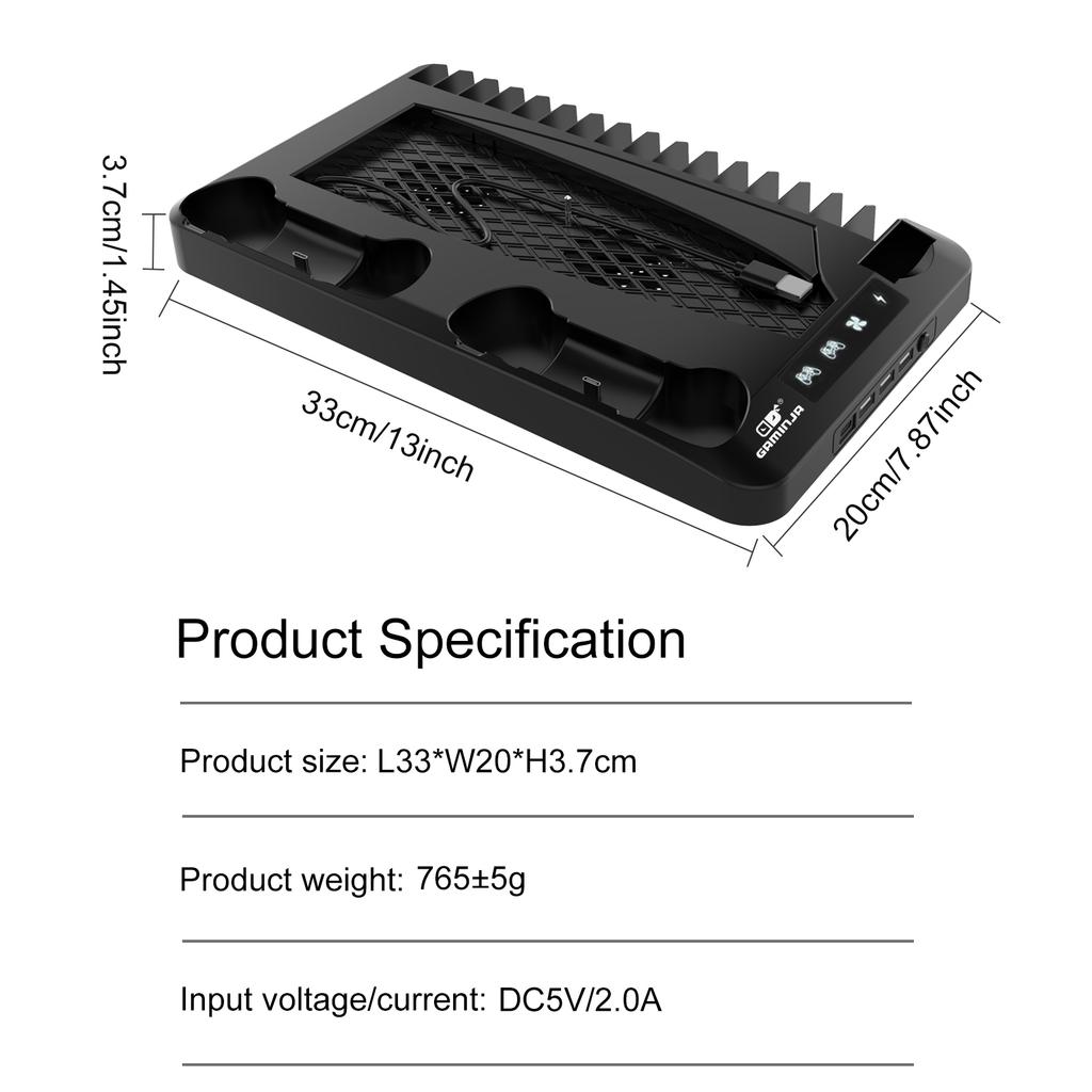 Cooling Stand for PS5/PS5 Slim/PS5 Pro with Headphone Hook and 3-Level Cooling Fan Controller Charging Station Gaming Consoles