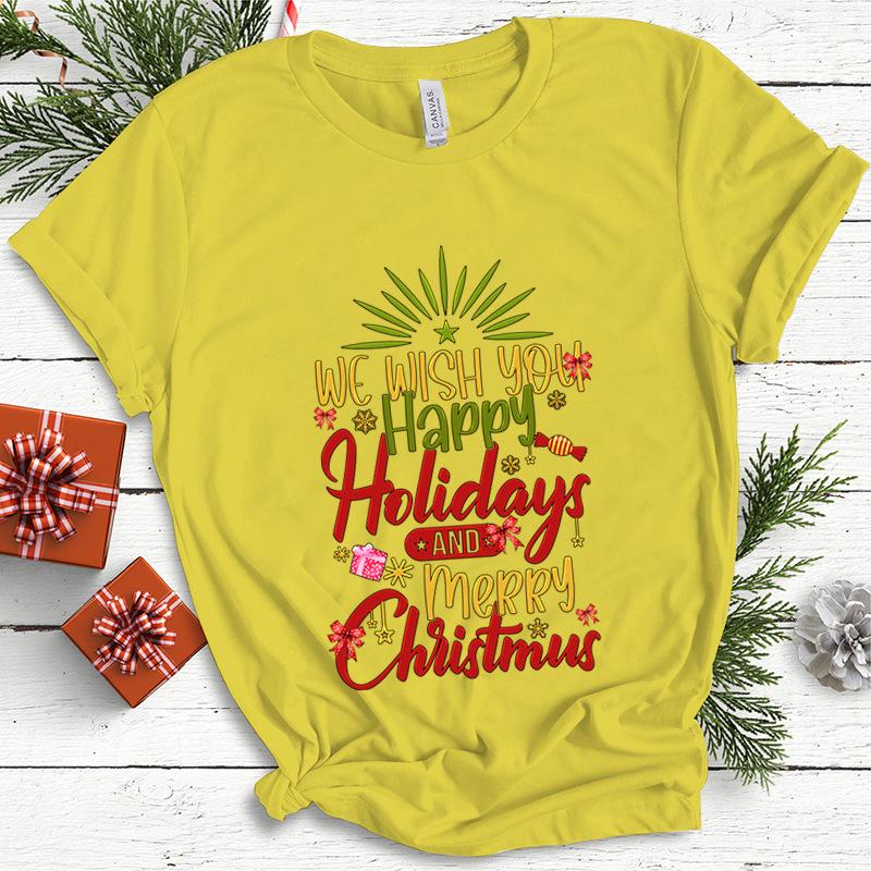 Baumwolle Damen Oberteil Weihnachten Kokette Schleife Bedruckt High Street Trendy Mode Pullover T-Shirts Damen