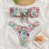 Floral Print Bandeau Bikini Set Off Shoulder Push Up Swimsuit Women Tube Top Bikinis Knot Swimwear 2025 Sexy Summer Bathing Suit