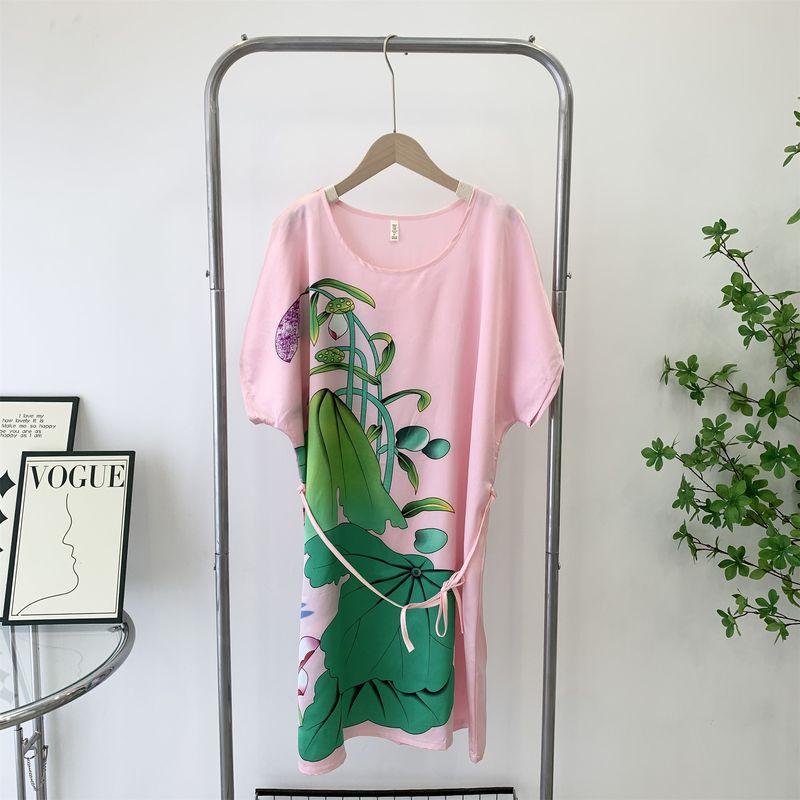Outerwear Homewear Dress Summer Ultra-Thin Ice Silk Short Sleeve Pajamas Women's Clothing Plus Size Casual Nightdress Special Offer
