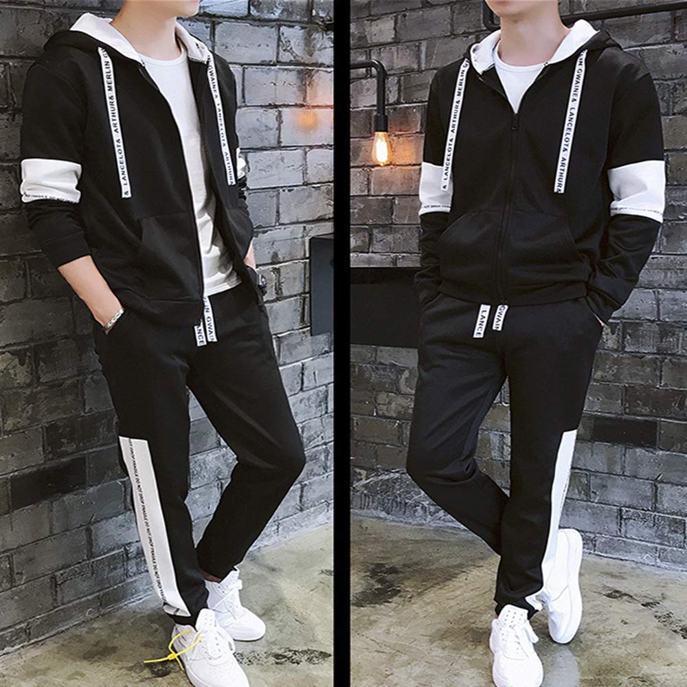 Tracksuit and Sweatsuit Plus Sizes Loose Stylish Hoodie with Long [foveitaa] Men's Set, Available, Fall/Spring Wear, Fit, Zip-Up Pockets, Sleeves,