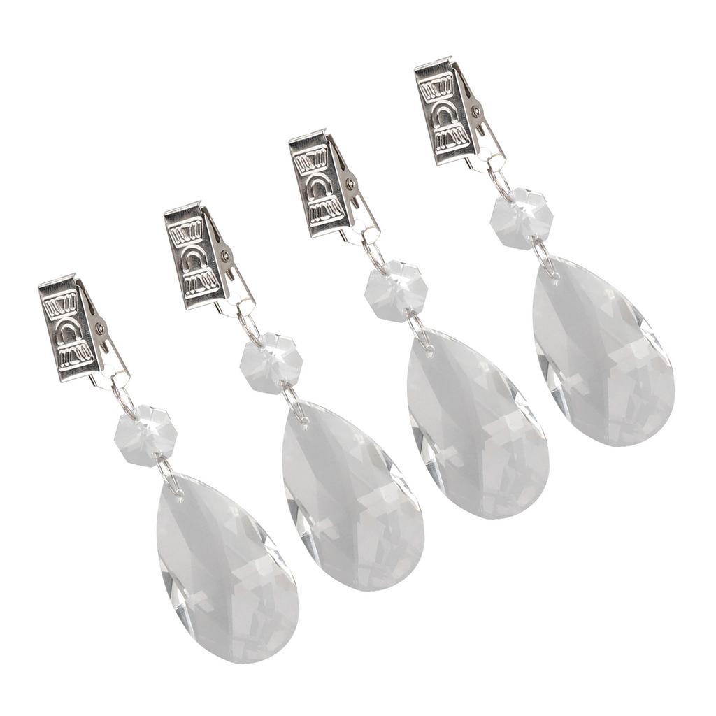 Wassertropfen Tischdeckenbeschwerer mit Metallclip-Set Kristallglas Tropfenprismen Anhänger Tischdeckenbeschwerer für
