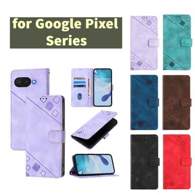 Google Pixel 6,6 Pro,6a,7,7 Pro,7a,8,8 Pro,8a,9,9 Pro,9a,9 Pro XL için Modaya Uygun Geometrik Desenli Bileklikli PU Deri Telefon Cüzdan Kılıfı