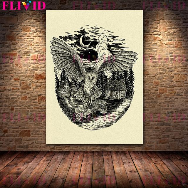 Baba Yaga Swamp Cottage and Pest Doctor Vintage Wall Art Canvas Printed Jungle Witch Magic Animal Elements Art Poster