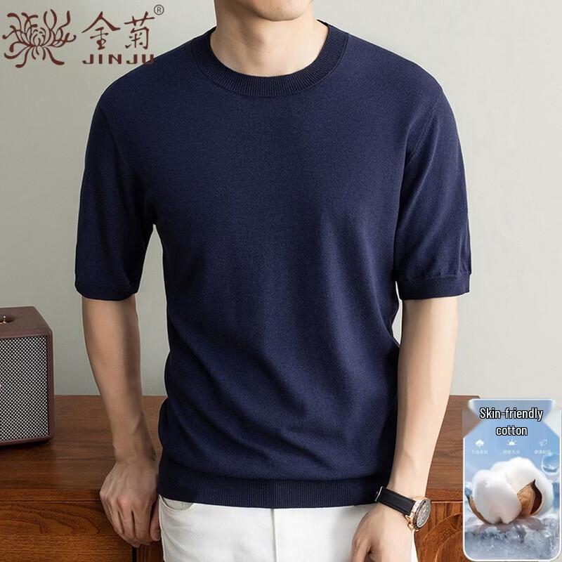 Jinjv Men s Casual Knit Short Sleeve Tee M