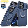 Heavy-duty Rugged Ring Holder Phone Case For iPhone 16 11 12 13 14 15 Pro Max Slide Camera Protection For Magsafe Magnetic Cover