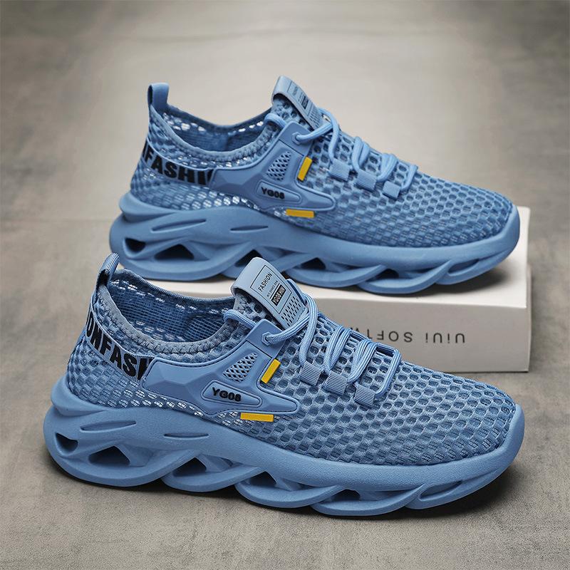 Letnie nowe codzienne buty sportowe do biegania sznurowane męskie buty z dużą siatką oddychające i lekkie męskie buty