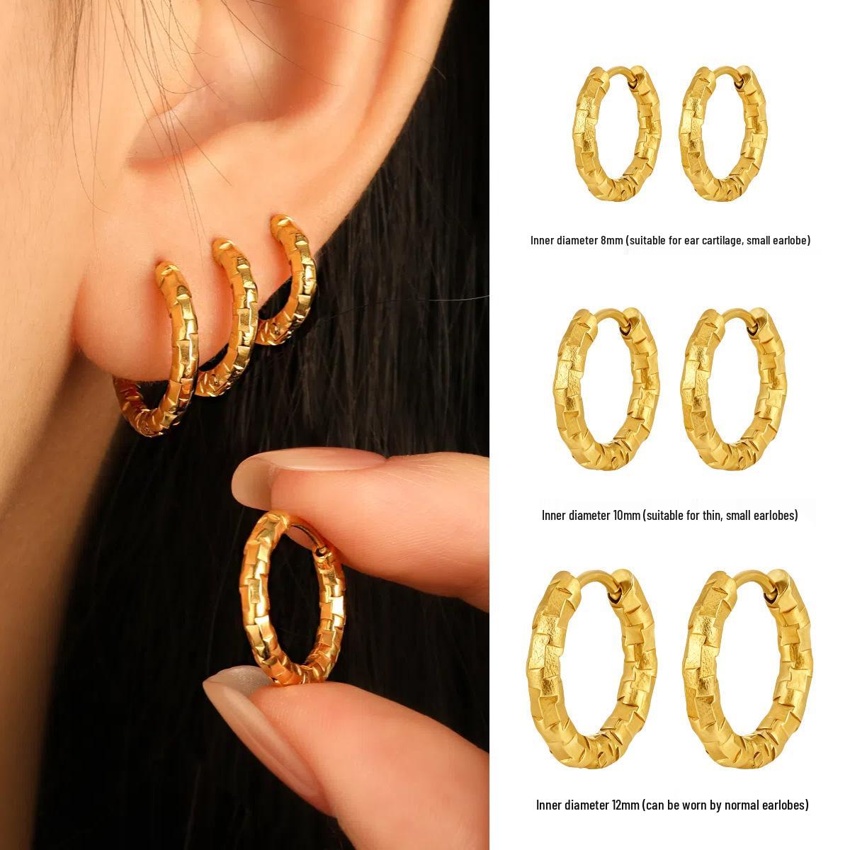 Non-Fading Titanium Steel Square Earrings – Light Luxury Gold Ear Hoops