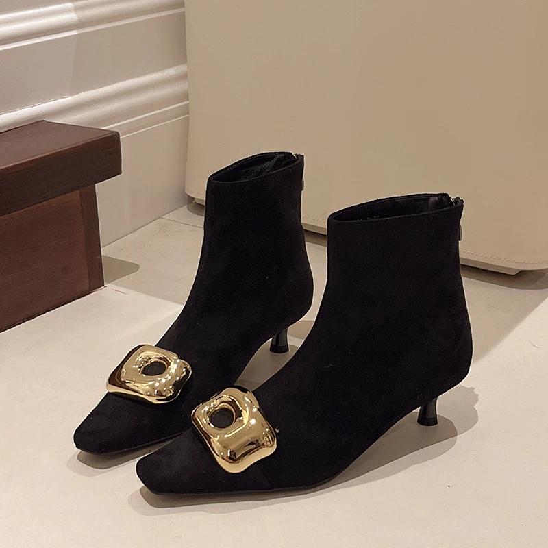High Heels Suede Ankle Boots Women Luxury Pointed Toe Shoes Woman Winter 2025 Trend Elegant Sexy Pumps Snow Chelsea Botas Mujer