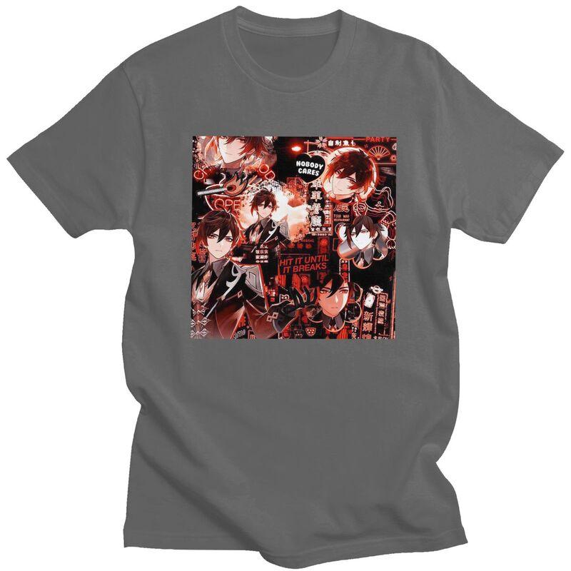 Custom Classic Zhongli Genshin Impact T Shirts Men Anime Game Tshirts Casual Tee Oversized Tshirts Gift