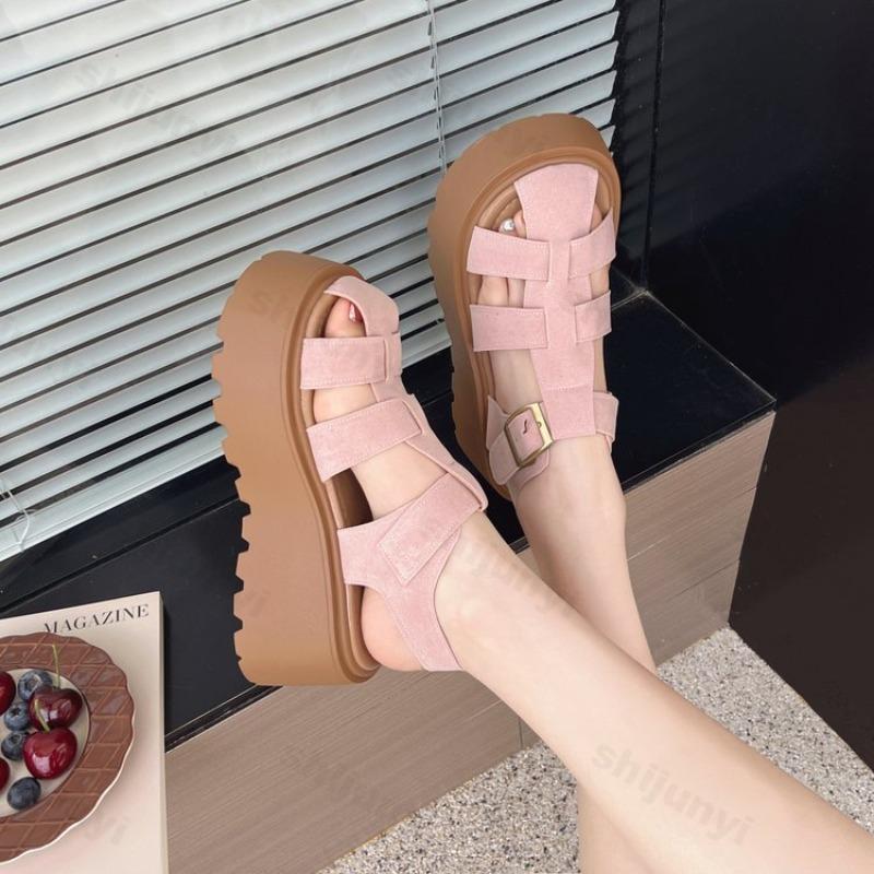 Fashion Retro Woman Shoes 2025 Summer Clogs Heel Increasing Height Female Sandal Platform Hollowed Out Roman Sandals Sandalias De Mujer