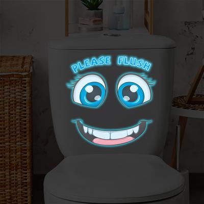Blue Light Fun Smiley Face "Please Flush" Toilet Sticker Creative Bathroom Decoration Sticker