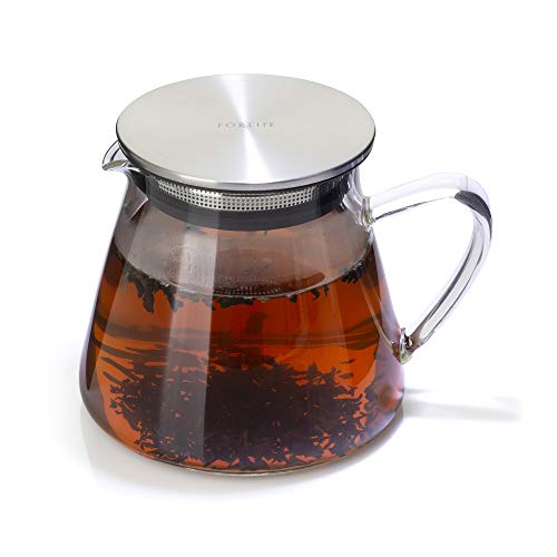 ForLife Glass Teapot, Heat-Resistant, 532ml Capacity, Holds 3 Cups, Includes Tea Strainer Lid, Easy One-Hand Pour, Microwave and Dishwasher Safe, Not