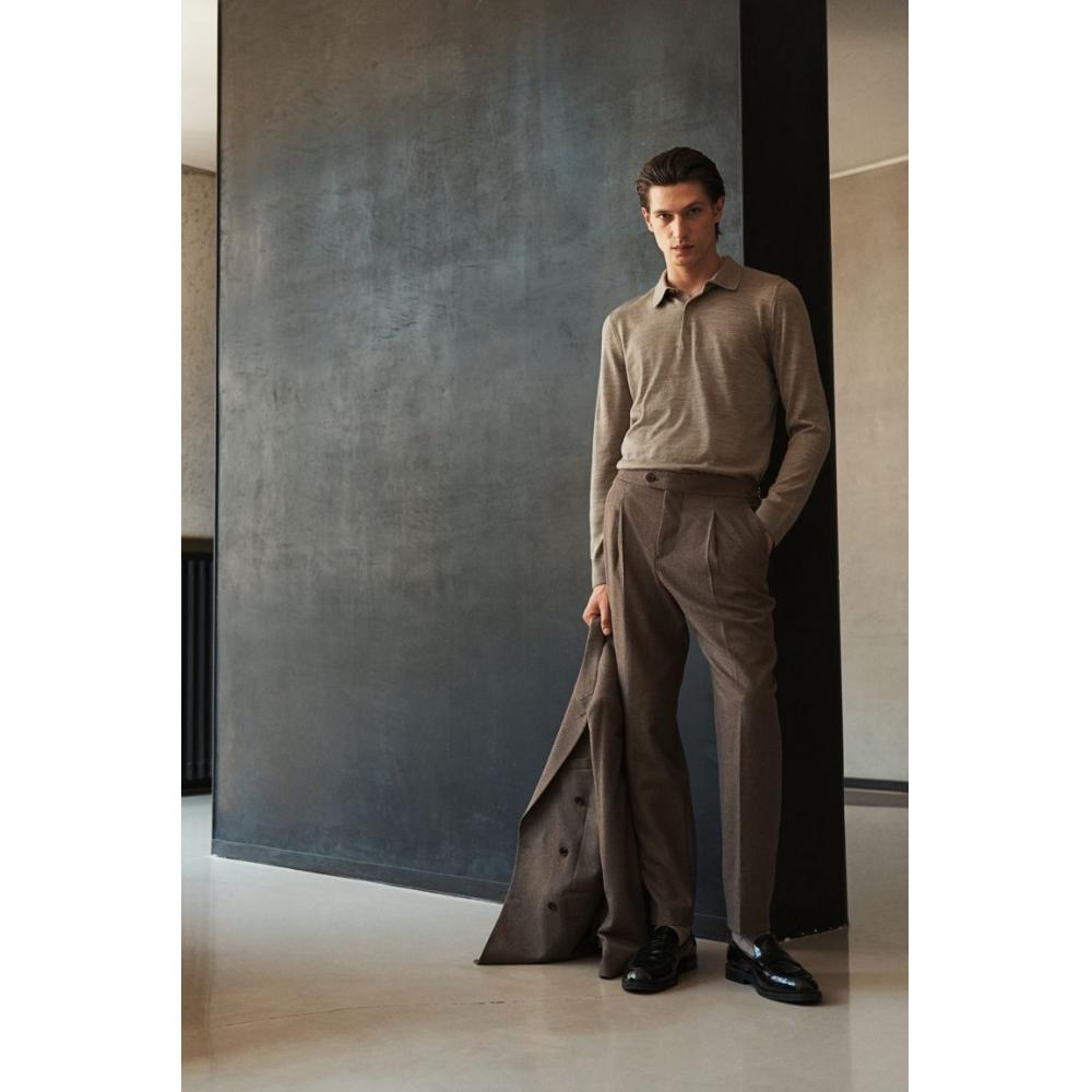 

H M Regular Fit Tailored Trousers Dark Beige