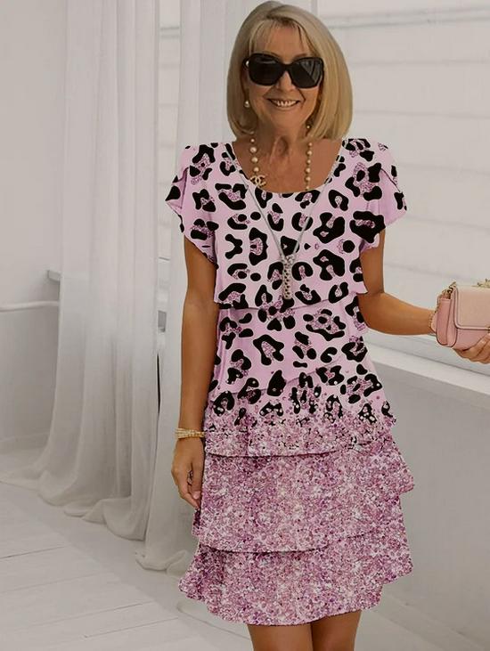 2025 Summer Women's Short Sleeve Tiered Chiffon Dress - European & American Style