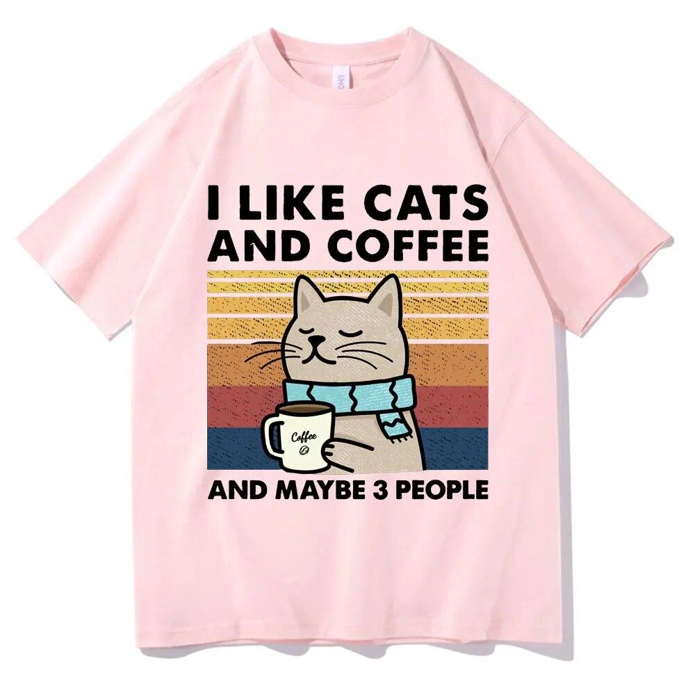 Funny Cat Coffee Graphic T Shirt I Like Cat and Coffee Oversized Unisex Women Short Sleeve Summer Streetwear Cotton Casual T-shirt