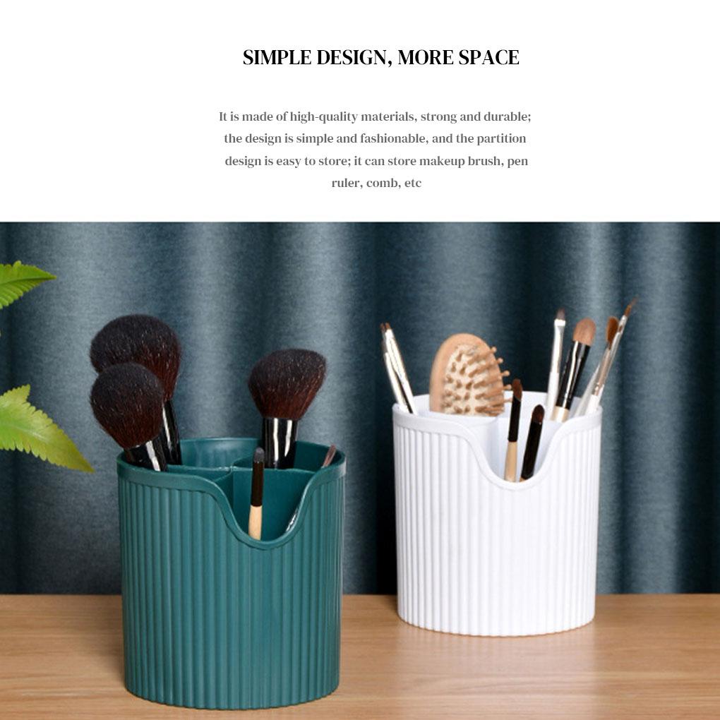 Plastic Makeup Brush Storage Box Round Comb Pencil Holder Portable Desktop Cosmetic Organizer