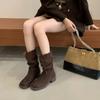 Korean Version of Round Head Pleated Suede Pleated Piled Boots Women's 2025 New Fashion Thick-soled Sleeve Comfortable Fashion Boots