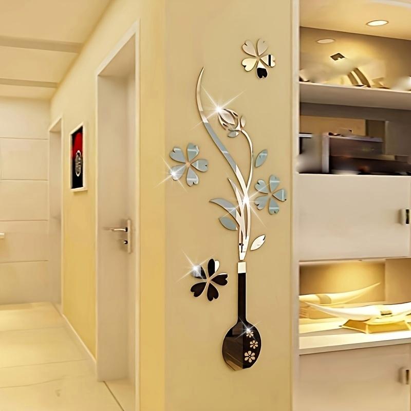A Set of Shiny 3D Acrylic Wall Stickers In The Form of Vases - To Put On And Take Off Perfect for Enhancing The Decor of Living Rooms and TV Backdrops