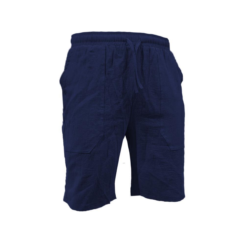 Men's Summer Cotton-Linen Shorts Drawstring Elastic Waistband Straight Leg Solid Color Breathable Casual Beach Shorts Mid-Length
