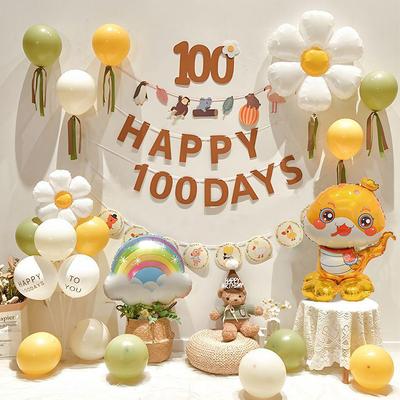 Set de Decoración para el Cumpleaños de 100 Días del Bebé: Pared de Fondo, Accesorios para Fotos y Globos