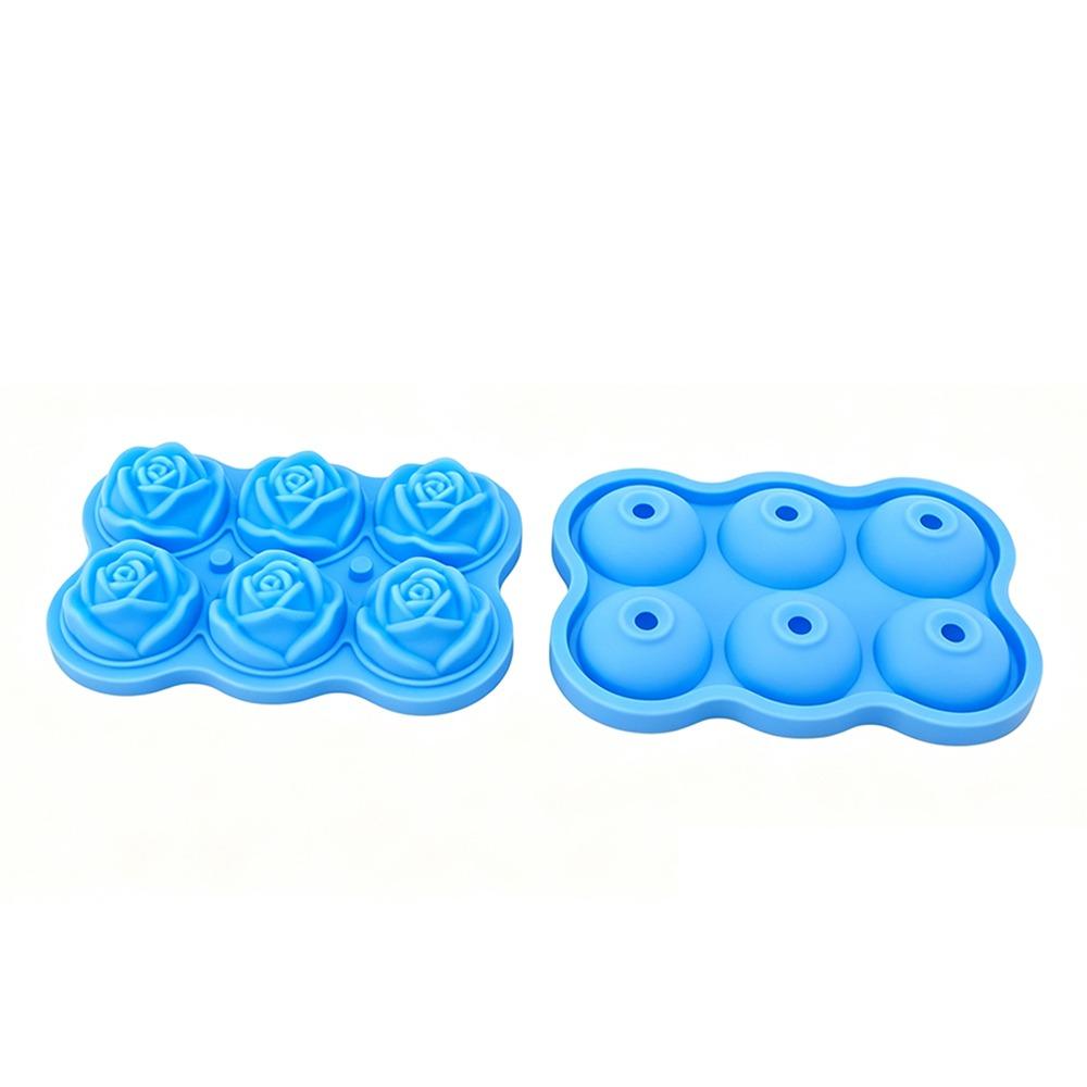 Easy Release Silicone Ice Cube Mold 6 Cubes Ice Making Accessory Rose Ice Cube Tray  Party синий