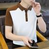 Summer Men Color Block Short Sleeve Polo Shirt Casual Button Down