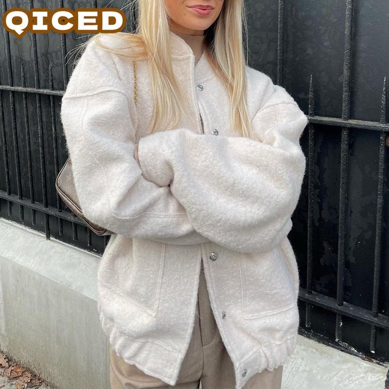 QICED Women's Vintage Casual Solid Color Print Autumn Winter Long Sleeve Jackets & Coats Unique design