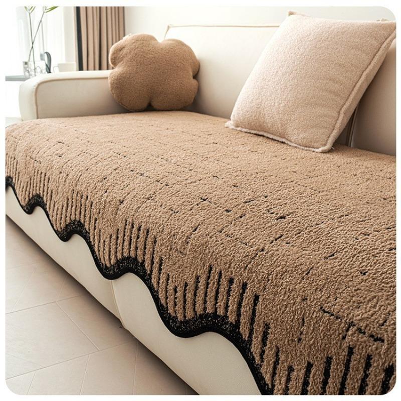 2025 New Plush Shaped Sofa Cushion Autumn And Winter New Straight Leather Sofa Cushion Thickened Non-slip Irregular Sofa Cover