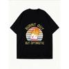 White T-Shirt With Burnt Out But Optimistic Cartoon Marshmallow Print For Casual Wear