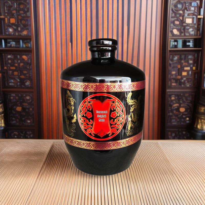 Yixing Black Glaze Ceramic Wine Jar - 5 Jin Capacity, Sealed for Storage and Brewing Single