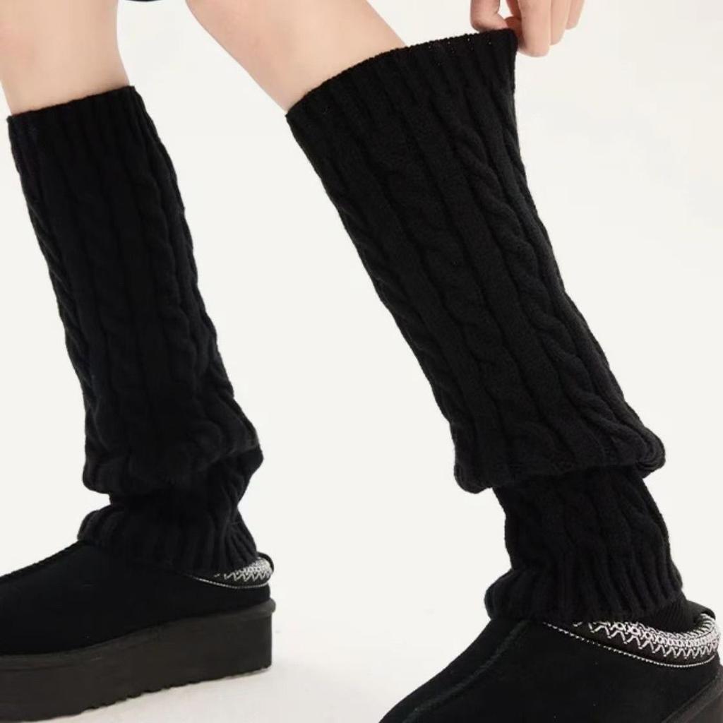 Winter Verdikt Warm Ademend Effen Patroon Beenwarmers Koreaanse Stijl Mode Dik Gebreid Dames Los Veelzijdig Slouch Sokken