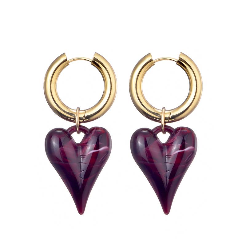 New Fashion Acrylic Resin Leopard Heart Pendant Hoop Earrings Woman Gold Color Thick Stainless Steel Ear Buckle Female Jewelry