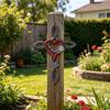DYS Metal Horseshoe Heart Wall Cross Decor, Hanging Art, Decorative Cross, Rustic Spiritual Art Sculpture for Farmhouse Garden Yard Patio Fence