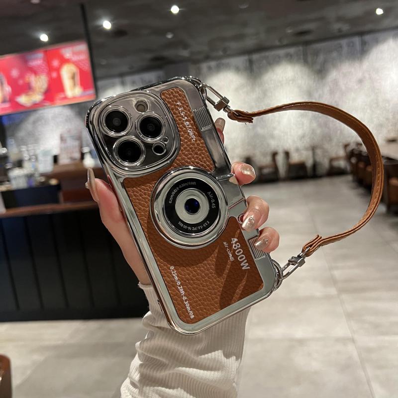 Luxury Lanyard Camera Charm Phone Case For iPhone 15 14 13 Pro Max Shockproof Cover For iPhone 15 Plus leather Case Accessories