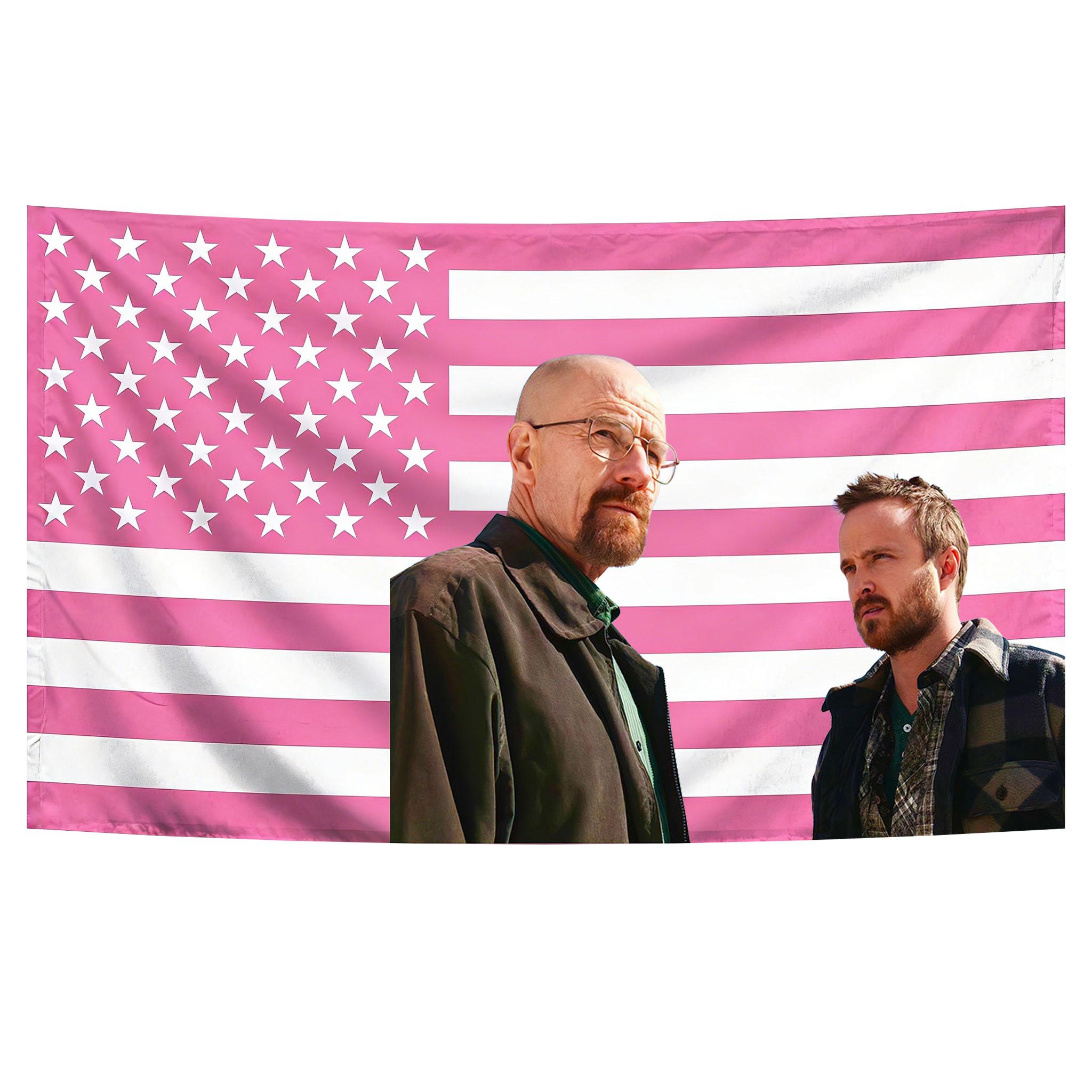 Walter White Themed Pink Flag Printed Tapestry TV Character Wall Hanging Room Wall Aesthetic Background Cloth 74x94cm(29x37in)