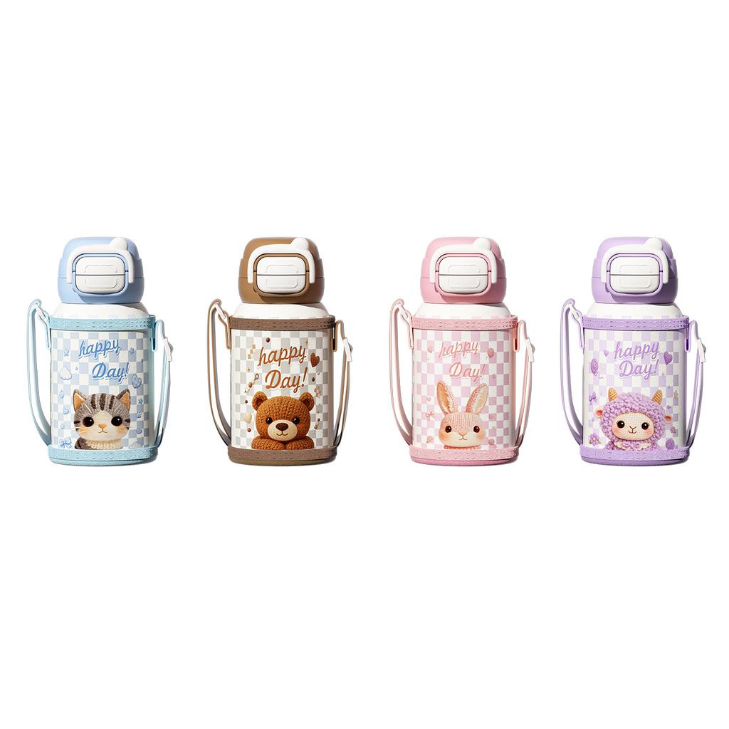 Water bottle children's thermos cup stainless steel straw cup cute stainless steel student cup home