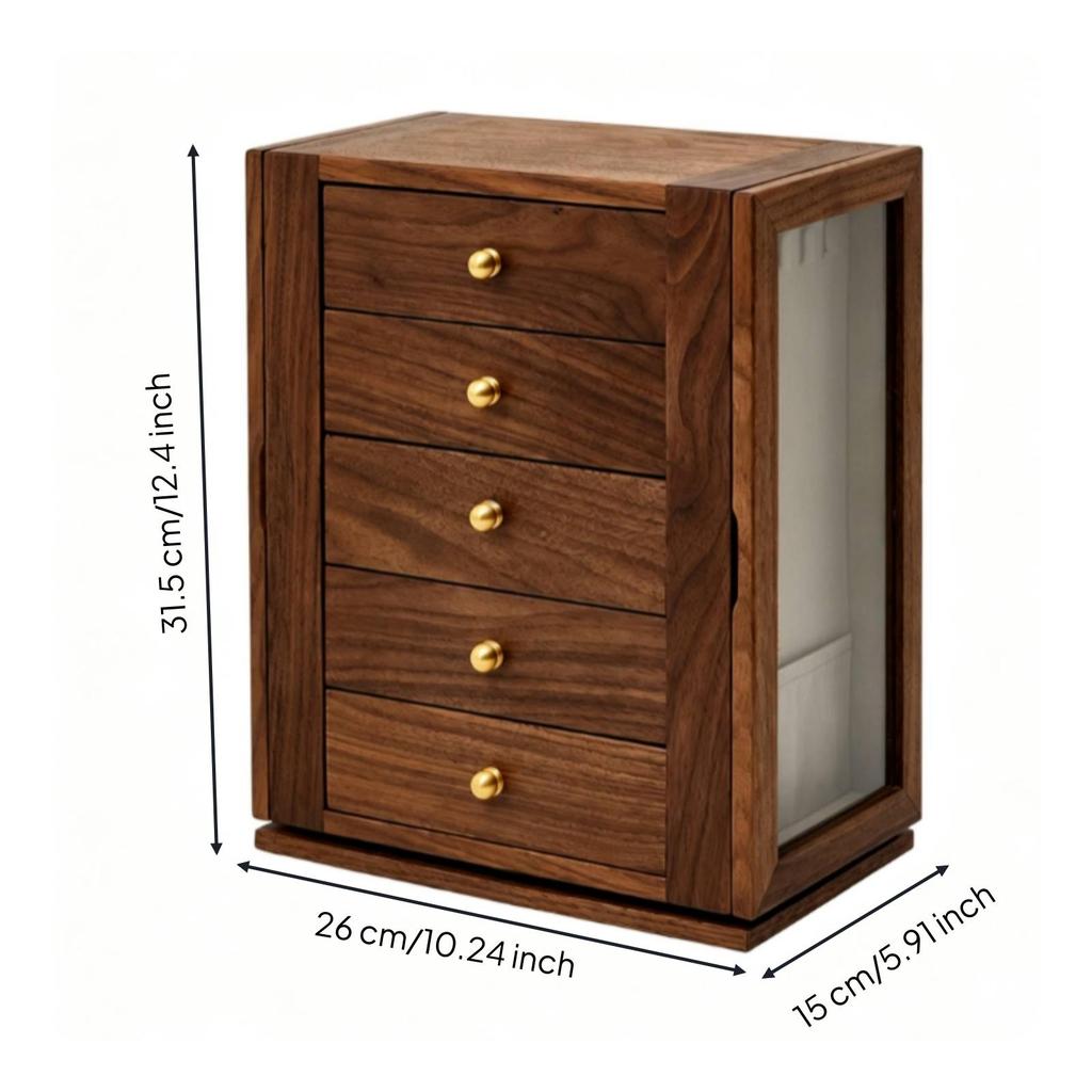Jewelry Cabinet with Rotating Base Snap Closure for Bedroom, Vanity