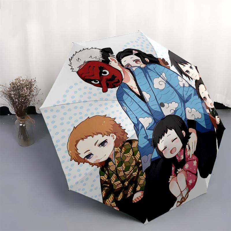 1pc Japanese Mask Family Design Outdoor Umbrella - Automatic Opening/Closing, Portable 3-Fold Design, 8-Bone Iron Frame, Perfect Gift for Fans, T