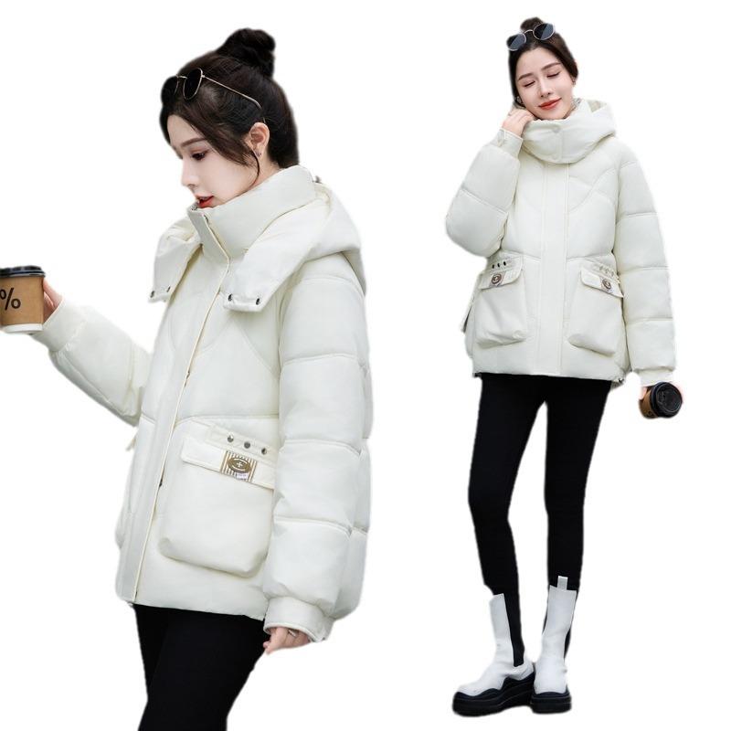 Kurze, lässige, modische, baumwollgefütterte Jacke mit Kapuze für Damen im Winter, neue, kältebeständige, baumwollgefütterte Jacke mit Kapuze