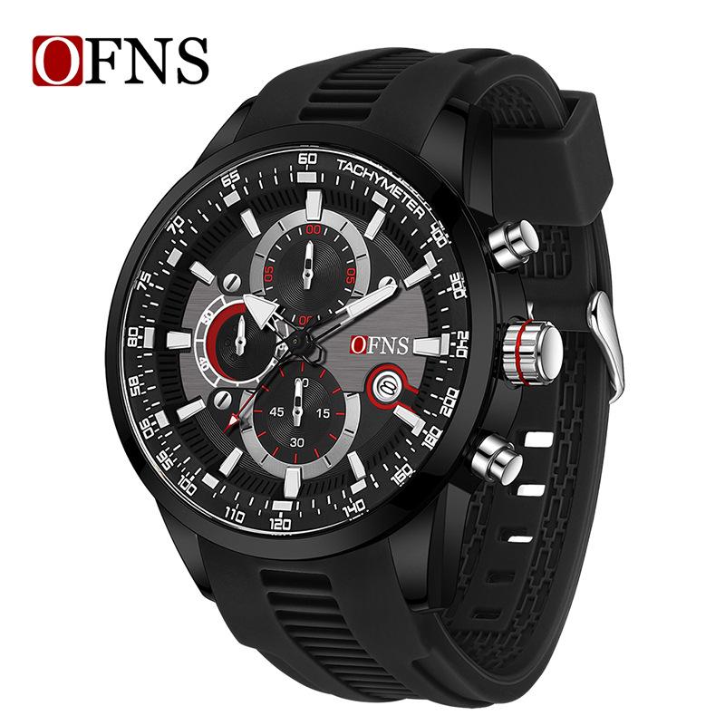 OFNS Men s Multifunctional Quartz Watch: Sporty, Waterproof Chronograph with Calendar, Fashionable Three-Eye Six-Hand Design.