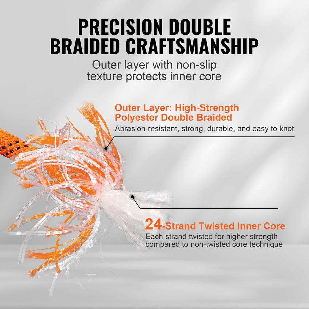 Arborist Tree Climbing Rope Double Braid Polyester 3/4" X 220' 24-Strand
