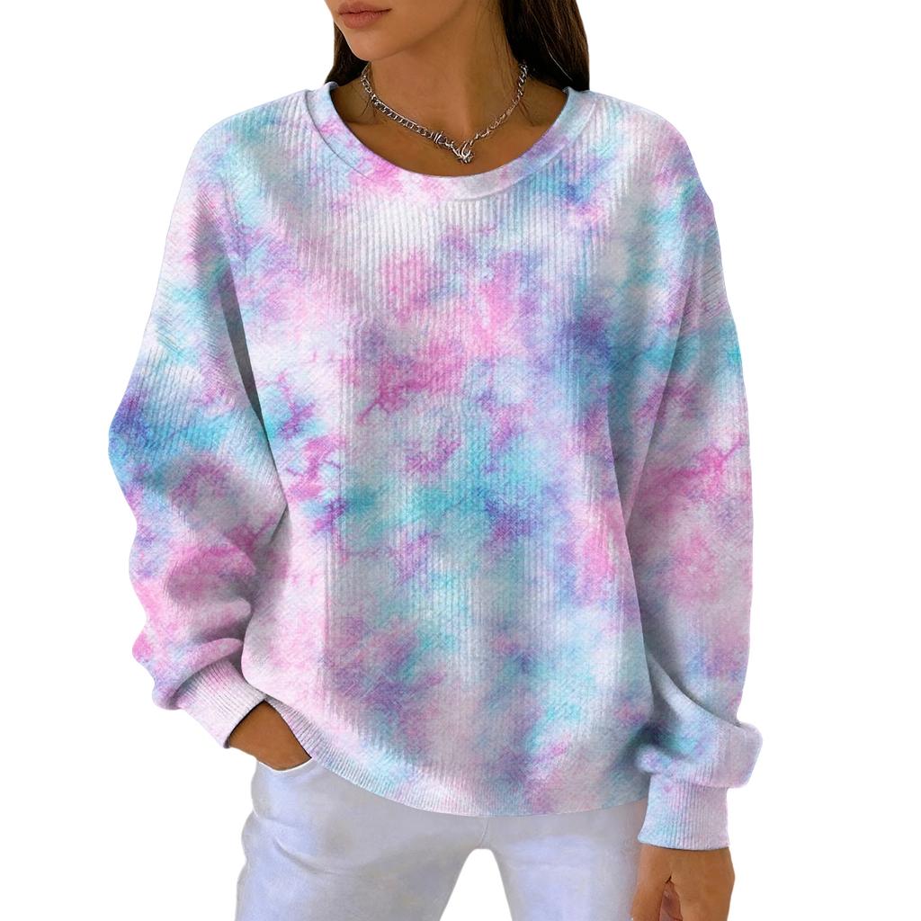 Mote for kvinner, avslappet genser med gradient tie-dye-trykk, sports-langermet topp