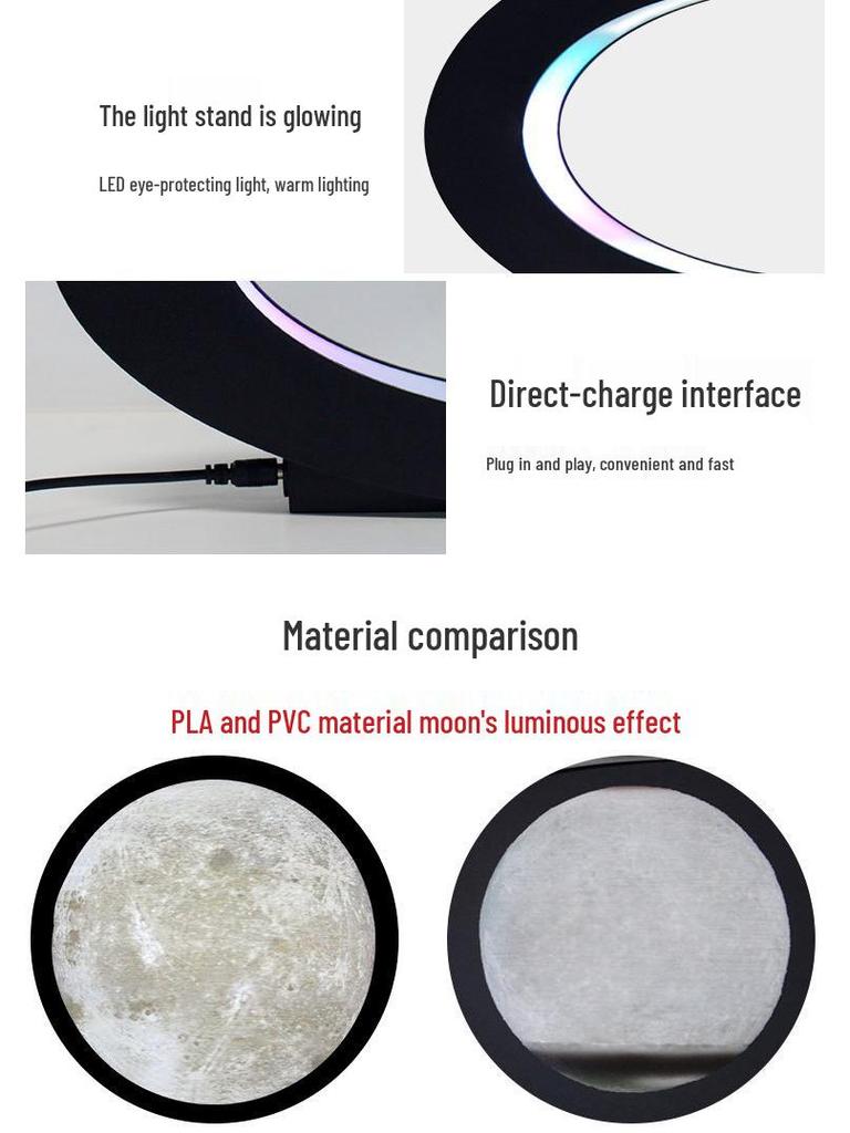 C-shaped 3-inch Magnetic Levitation Moon Lamp - Creative Floating Ornament for Office & Home, Personalizable with Logo