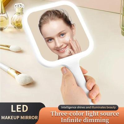 Led Smart Makeup Mirror Hand-Held Carry 3 Colors Adjust Bright With Touch Screen Cosmetic Tabletop Vanty Mirror Travel Home Use