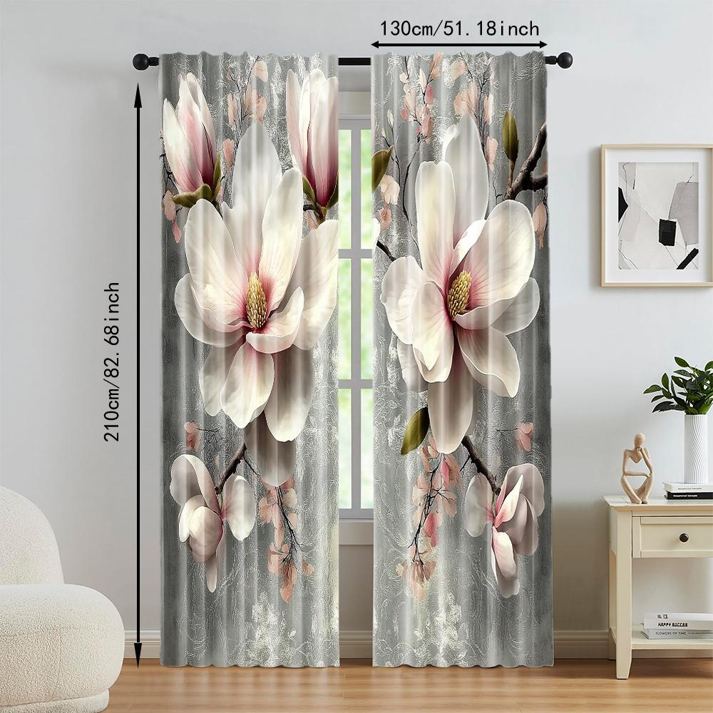 Set Of 2 Versatile Polyester Transparent Curtains Home Decoration Magnolia Pattern Use Bedrooms Living Rooms Curtain Ideal For Sitting Room