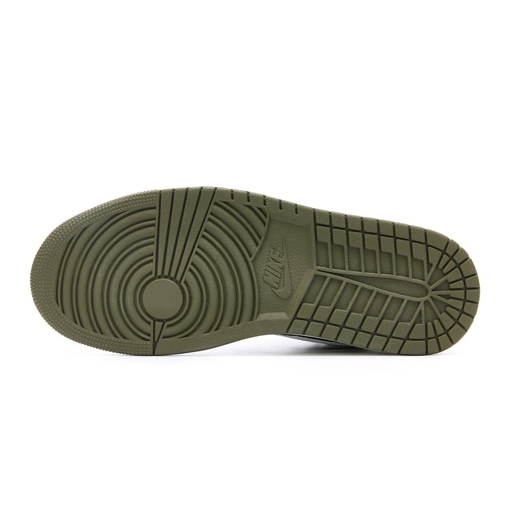 Jordan Air Jordan 1 Black Green Olive, Small Barb 5.0 Leather Abrasion Resistant Breathable Low Top 553558-092(Team811-)