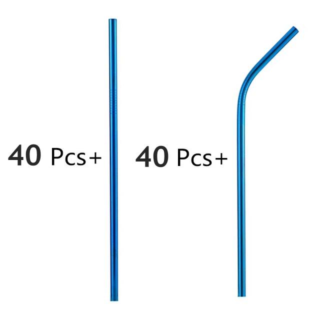 80Pcs 8mm*215mm Reusable Metal Straw 304 Stainless Steel Drinking Straight Bent Straws Eco-friendly Party Bar Accessories