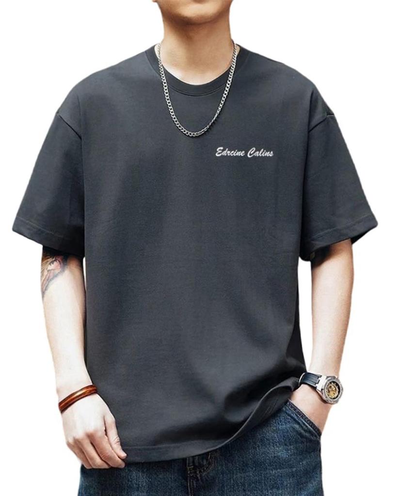 Summer Short Sleeve Cotton Simple Solid Loose Plus Sizes [ODFMCE] Men's T-Shirt, Color, Fit, Stylish, (JP, Alphabet, L, Beige)
