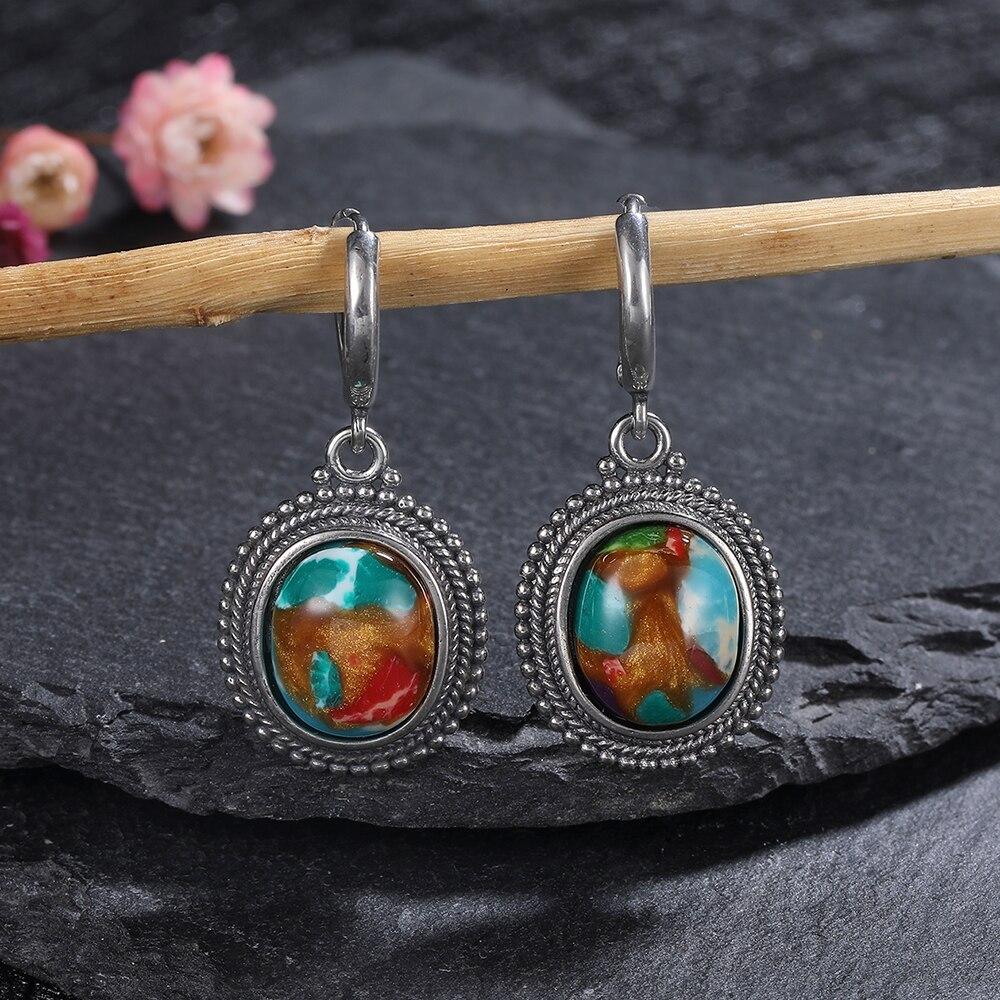 

Серебряные серьги в стиле ретро, ​​овальные круглые серьги из натурального императорского камня, юбилейные вечерние стильные украшения для ушей для женщин